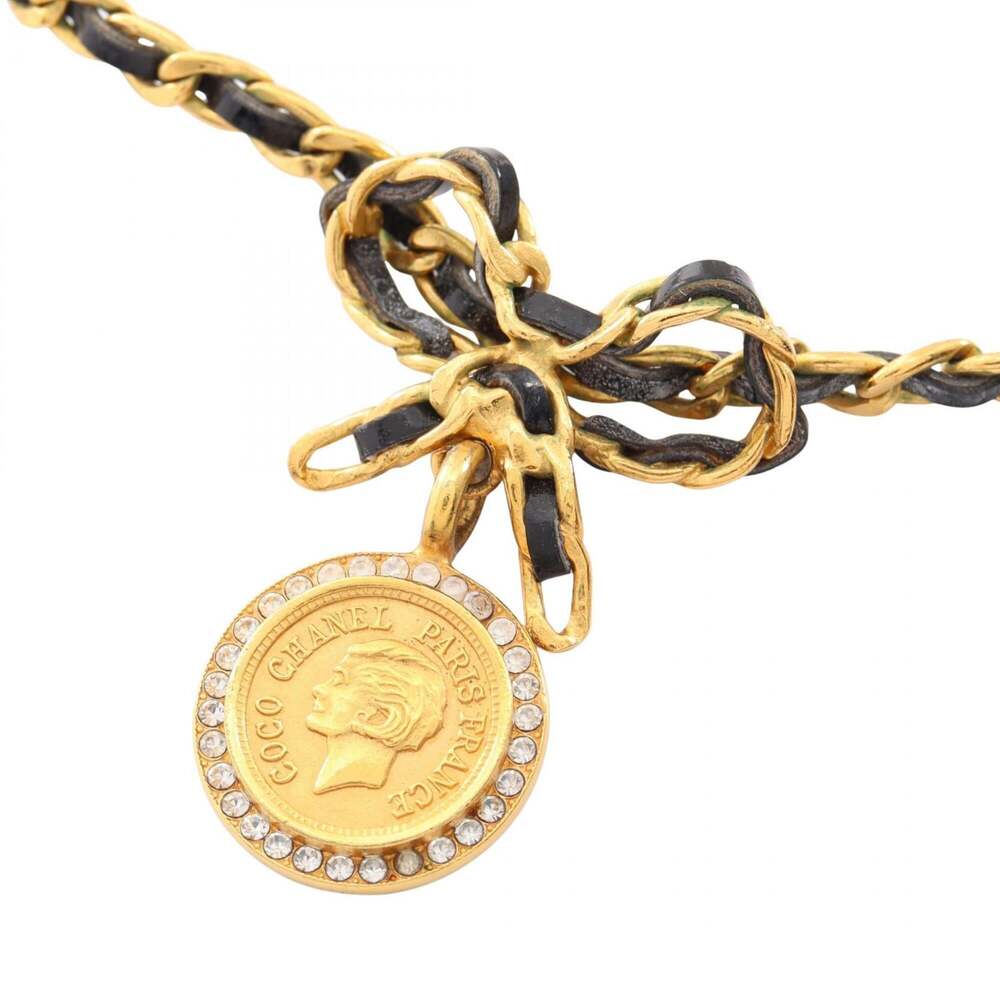 Chanel Ribbon Coin Necklace Gold #319499C14B
